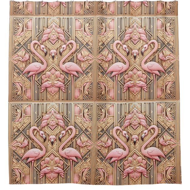 Retro-Art-Deco-Rosa-Flamingos Duschvorhang (Vorderseite)
