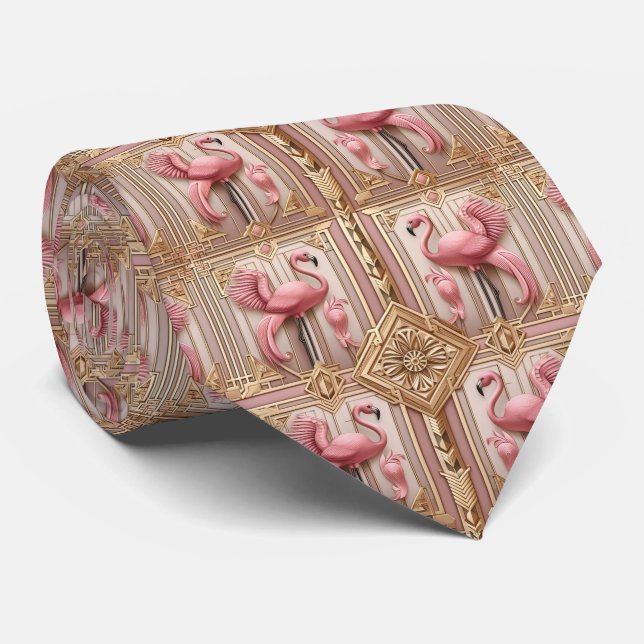 Retro-Art Deco Rosa Flamingos Krawatte (Gerollt)