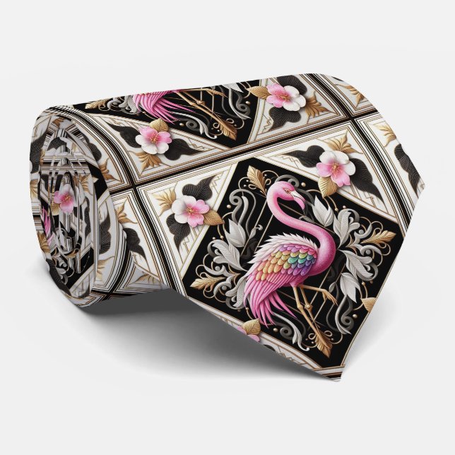 Retro-Art-Deco-Rosa-Flamingos Krawatte (Gerollt)