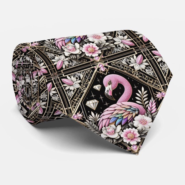 Retro-Art Deco Rosa Flamingos Krawatte (Gerollt)