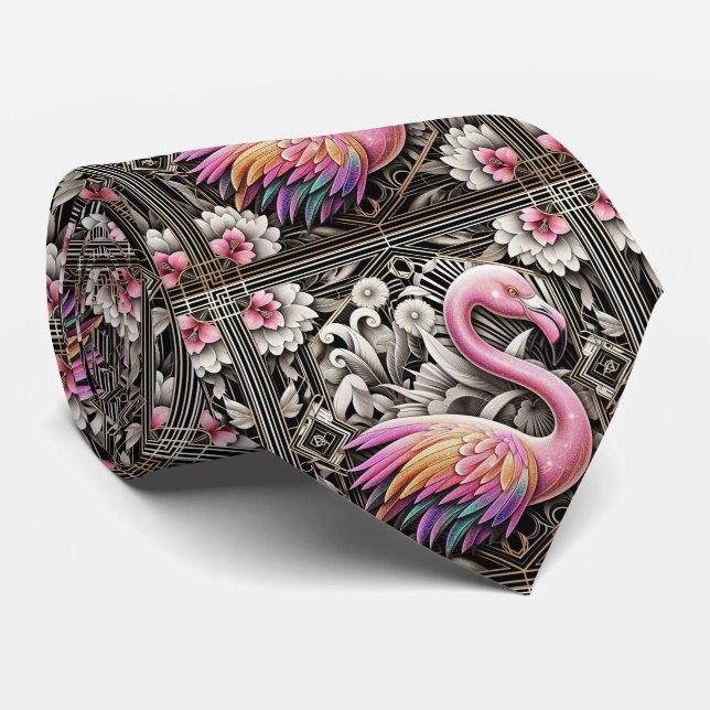 Retro-Art Deco Rosa Flamingos Krawatte (Gerollt)