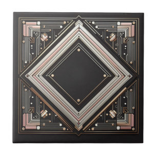 Retro Art Deco Rosa Gold und Schwarz Fliese