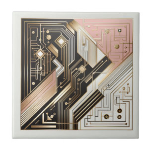 Retro Art Deco Rosa Gold und Schwarz Fliese