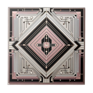 Retro Art Deco Rosa Weiß und Schwarz Fliese