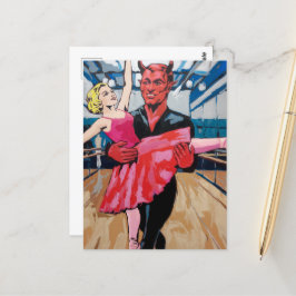 Retro Art Devil with Dancer in einem rosa Kleid Postkarte