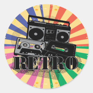Retro Art-Ghettoblaster und -kassetten Runder Aufkleber