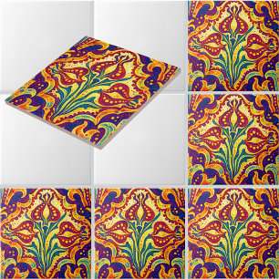 Retro-Art Nouveau-Blumenmuster von Walter Crane Fliese
