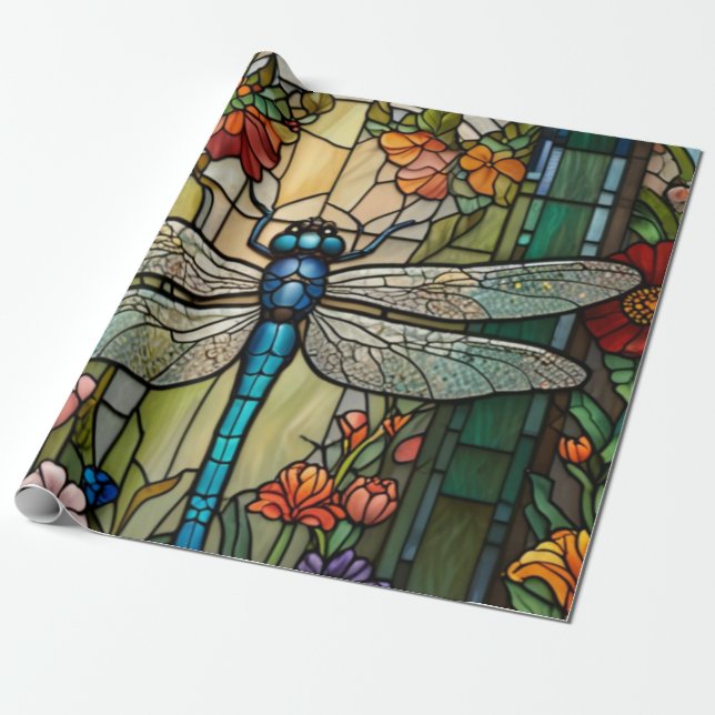 Retro Art Nouveau Dragonfly boho chic Geschenkpapier (Ungerollt)