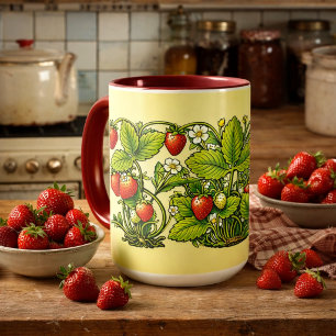 Retro-Art Nouveau-Erdbeerreben mit Blumen Tasse