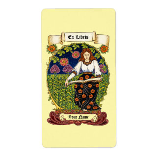 Retro Art Nouveau Ex Libris Girl & Book Template