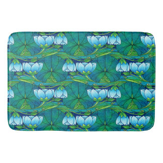 Retro Art Nouveau Floral Lily Pad Pattern Badematte