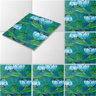 Retro Art Nouveau Floral Lily Pad Pattern Fliese