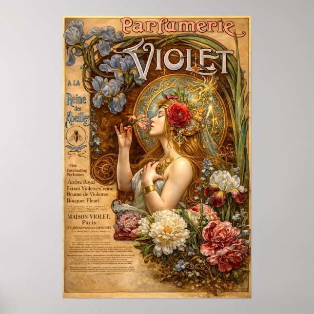 Retro-Art Nouveau französische Parfümwerbung Poster (Vorne)