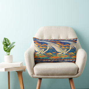 Retro-Art Nouveau-Fries fliegender Flamingos Lendenkissen