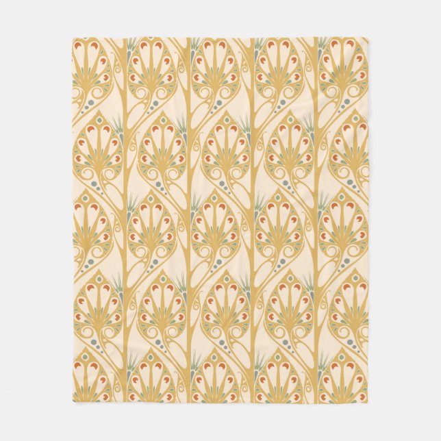 Retro Art Nouveau Illustrationsmuster Fleecedecke (Vorderseite)