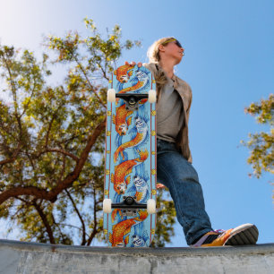 Retro-Art Nouveau-Koi-Fisch-Fries-Muster Skateboard