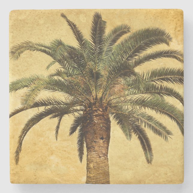 Retro Art-tropische Insel-Vintage Palme Steinuntersetzer (Vorderseite)
