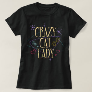 Retro Art-verrückte Katzen-Dame Dark T-Shirt