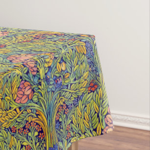 Retro Arts & Crafts Stil Vogel-in-Bäumen-Muster Tischdecke