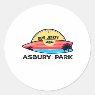 Retro Asbury Park Strand New Jersey Surfbrett Stra Runder Aufkleber