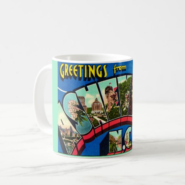 Retro Asheville NC Postcard Kaffeetasse (Vorderseite Links)