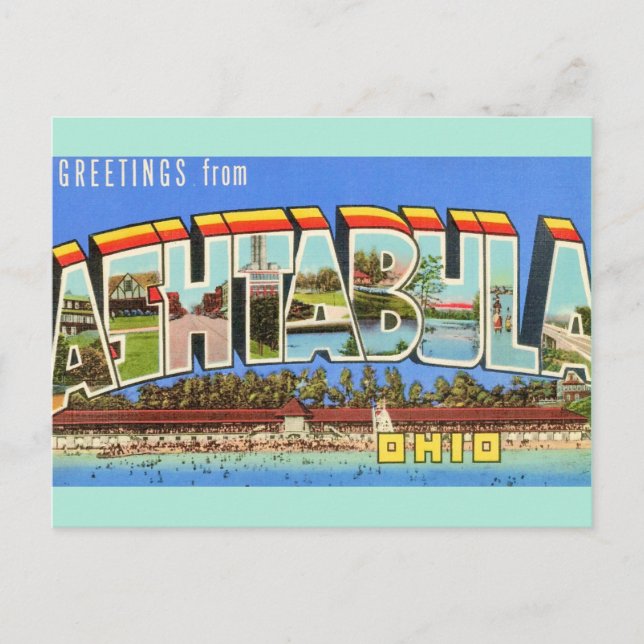 Retro Ashtabula Ohio Gruß  Postkarte (Vorderseite)