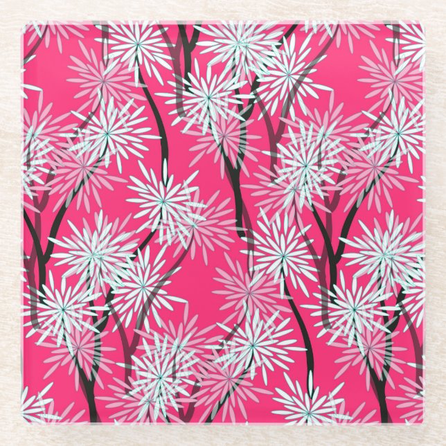 Retro asiatisches Blumenmuster. Glasuntersetzer (Vorderseite)
