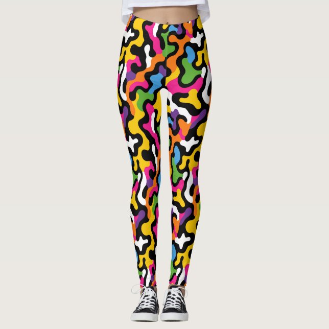 Retro Ästhetik Funky Wirbel Farbiges Muster y2k Leggings (Vorderseite)