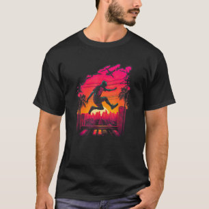 Retro-Ästhetik-Junge beim Parkour über das Dach T-Shirt