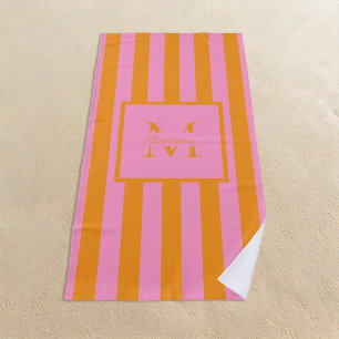 Retro Ästhetik Pink Orange Personalisiert Monogram Strandtuch