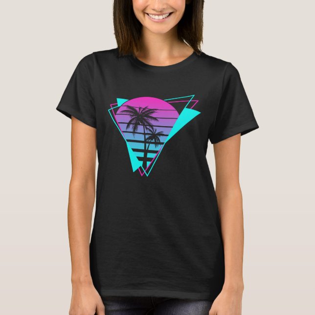 Retro ästhetische Vaporwave Geometrische Palmen T-Shirt (Vorderseite)