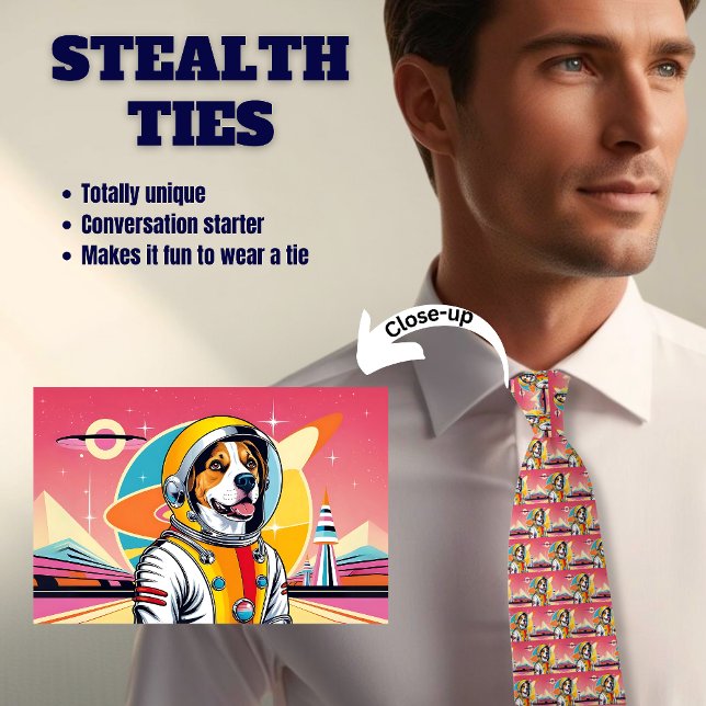 Retro Astro Beagle Pink Stealth Krawatte (Von Creator hochgeladen)