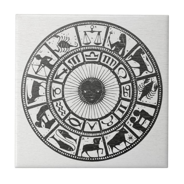 Retro-Astrologie - Tierkreisrad Fliese (Vorderseite)