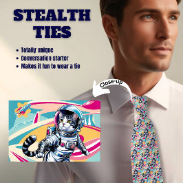 Retro Astronaut Katze Männer-Stealth-Krawatte Krawatte