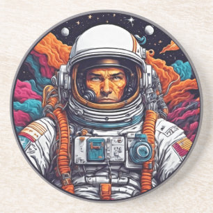 Retro-Astronaut-Nebel-Sandstein-Getränkeuntersetze Getränkeuntersetzer