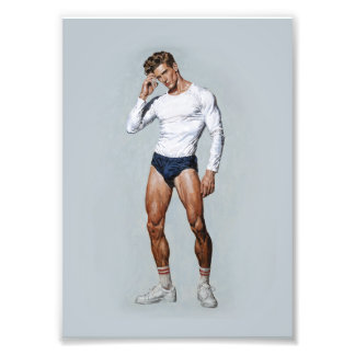 Retro-athletische männliche Illustration – Vintage Fotodruck