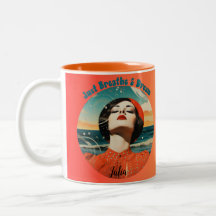 Retro Atme einfach und träume Orange Kaffeetasse