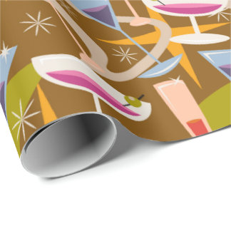 Retro-Atom-50er-Martini-Cocktailgläser-Muster Geschenkpapier