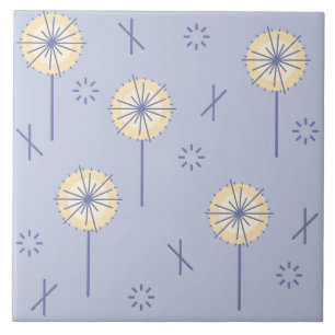 Retro-Atom-Blumen Blau Gelb Fliese