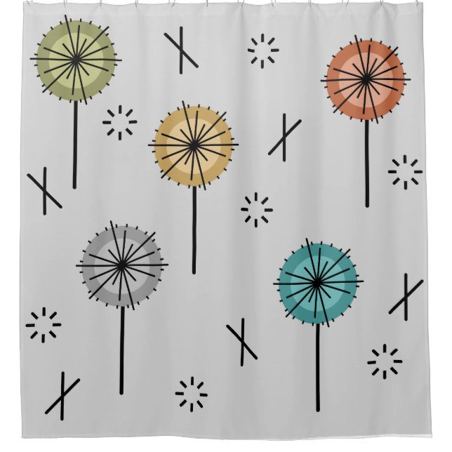 Retro-Atom-Blumen Mehrfarbig Duschvorhang (Vorderseite)