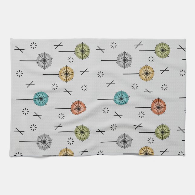 Retro-Atom-Blumen Mehrfarbig Geschirrtuch (Horizontal)