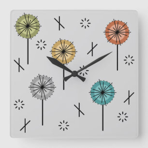 Retro-Atom-Blumen Mehrfarbig Quadratische Wanduhr