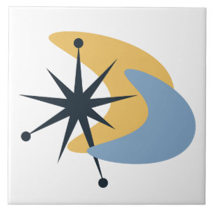 Retro-Atom-Boomerang und Mid-Century-Sternenexplos Fliese