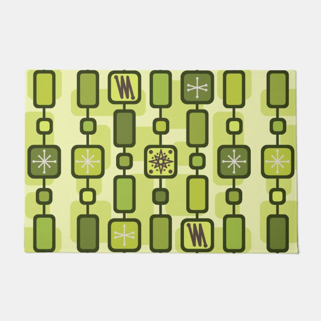 Retro-Atom-Geometrie-Art Chartreuse Fußmatte (Vorderseite)