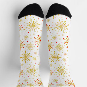 Retro-Atom Mid-Century-Mod Rot- und Gold-Sternenex Socken