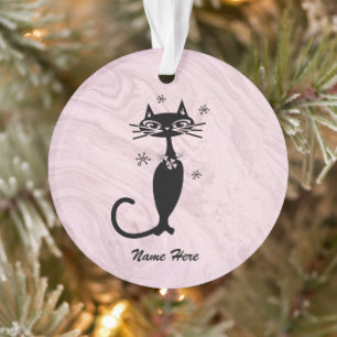 Retro-Atom-Schwarze-Katze-personalisierter-Schmuck Ornament