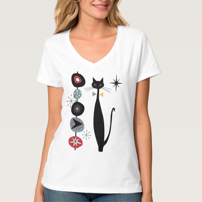 Retro Atoma Ära Cool Katzenkatze MCM T-Shirt (Vorderseite)