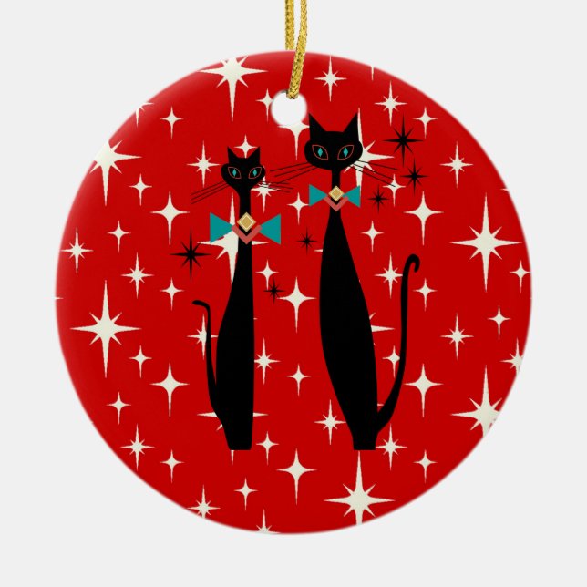 Retro Atoma Era Mitte Jahrhundert Moderne MCM Schw Keramik Ornament (Vorne)