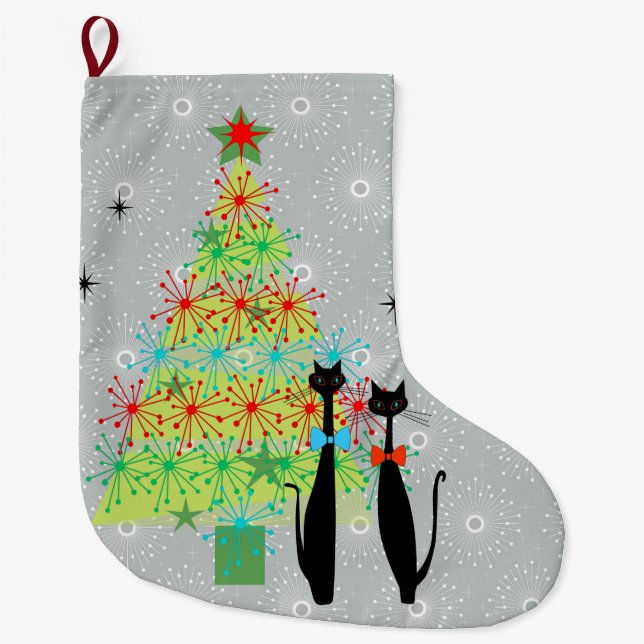 Retro Atoma Era Mitte Jahrhundert Moderne Weihnach Großer Weihnachtsstrumpf (Vorderseite)