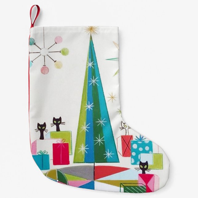 Retro Atoma Mitte Jahrhundert Moderne Weihnachten Kleiner Weihnachtsstrumpf (Vorderseite)